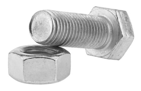 Metal bolt and nut isolated on a white background close-up.の写真素材
