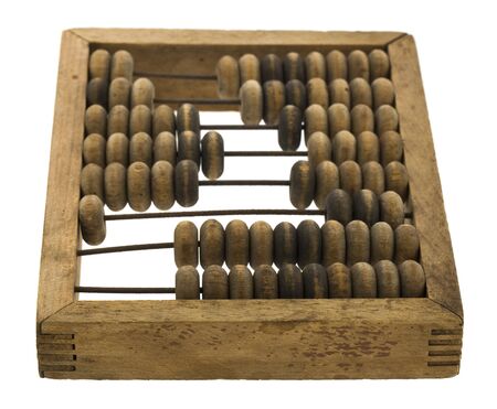 Wooden abacus isolated on a white background close-up.の写真素材