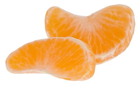 Slices of mandarin orange isolated on a white background close-up.の写真素材