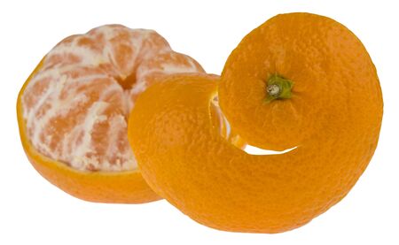 Close-up orange with torn skin isolated on whiteの写真素材