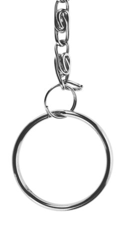 Metal chain with ring isolated on a whiteの写真素材