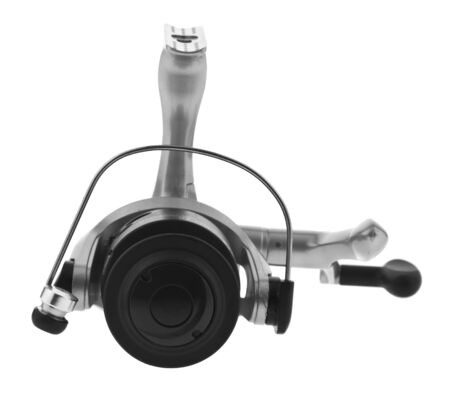 Fishing reel isolated on a whiteの写真素材