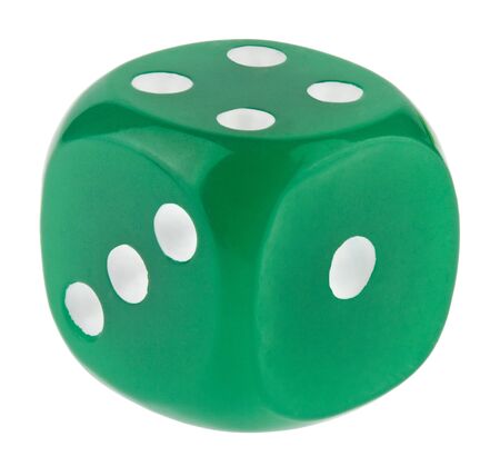 Green Dice Rolling isolated on a whiteの写真素材