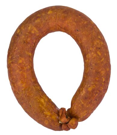 Sausage ring Isolated on a white background close-up.View from above.の写真素材