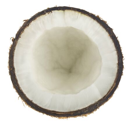 Half of coconut isolated on a white background close-up. View from above.の写真素材