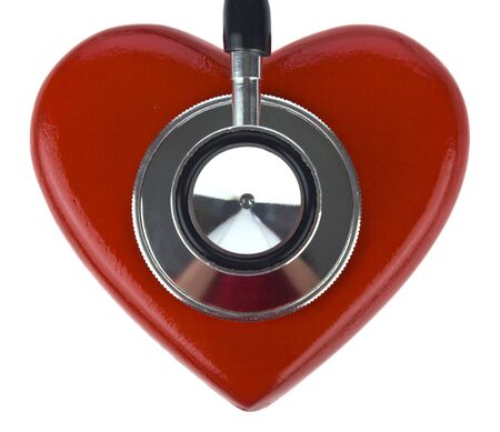 Stethoscope and red heart isolated on a white background close-up.の写真素材