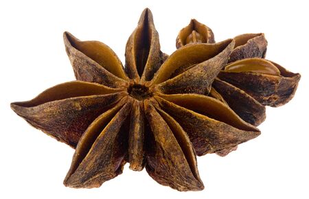 Anise stars isolated on white background close-up.の写真素材