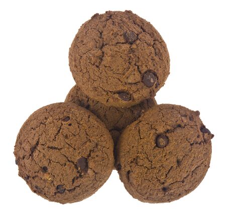 Cookies with pieces of chocolate isolated on white background.の写真素材