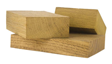 Wooden planks planks isolated on white background close-up.の写真素材