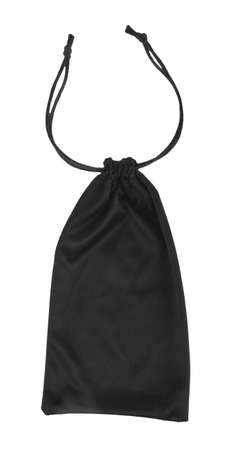 Black pouch, bag with cloth isolated on white background close-up.の写真素材