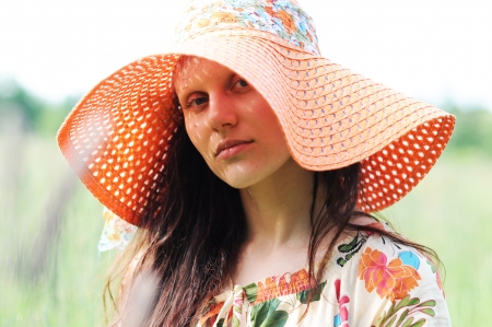 romantic nature portrait of young woman の写真素材