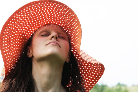 romantic nature portrait of young woman の写真素材
