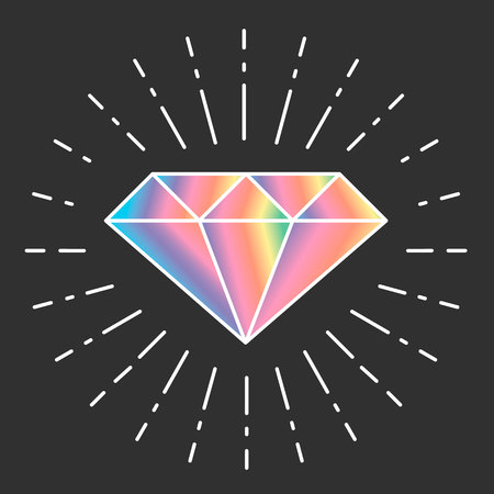 Cartoon vector diamond icon rainbow color isolated on dark backgroundのイラスト素材