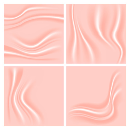 Silk pink texture set. Luxury cloth or liquid wave or wavy folds. Satin velvet material. Abstract background. Vector illustrationのイラスト素材
