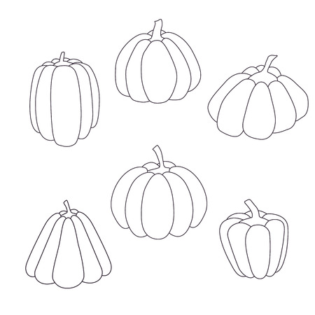 Pumpkins set. Outline style. Vector illustrationのイラスト素材