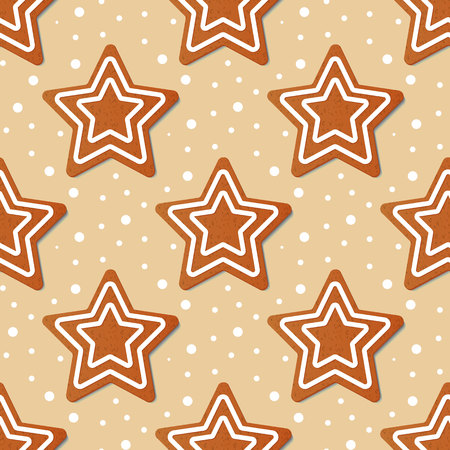 Gingerbread Christmas star seamless pattern. Gingerbread Cookies. Vector illustrationのイラスト素材