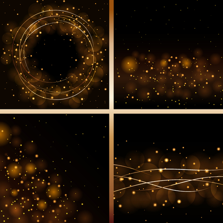 Abstract Festive background collection. Christmas and New Year feast bokeh gold glitter stardust background. Vector illustration.のイラスト素材