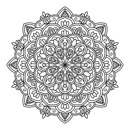 Mandala isolated on white background. Vintage decorative elements. Islam, Arabic, Indian, moroccan, ottoman motifs. Outline hand drawn. Vector illustration.のイラスト素材
