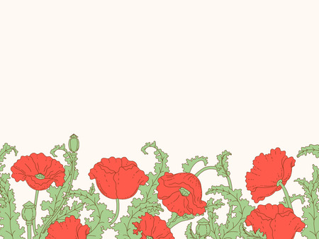 Red Poppies Pattern. Vector Floral illustrationのイラスト素材