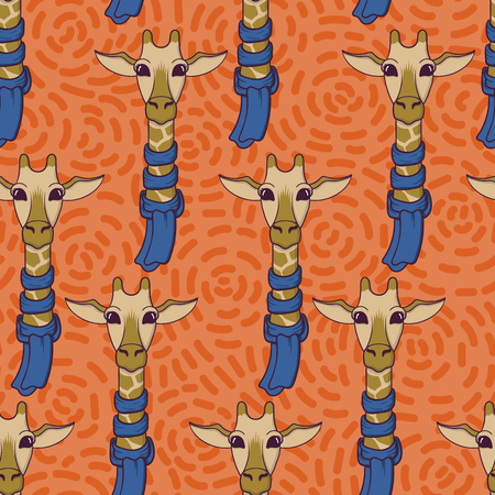 Cute giraffe in scarf seamless pattern. Print for fabric, t-shirt, poster. Vector illustrationのイラスト素材