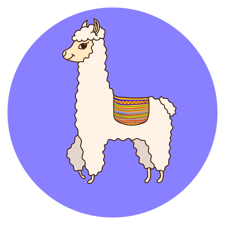 Cute Lama cartoon. Print for fabric, t-shirt, poster. Vector illustrationのイラスト素材