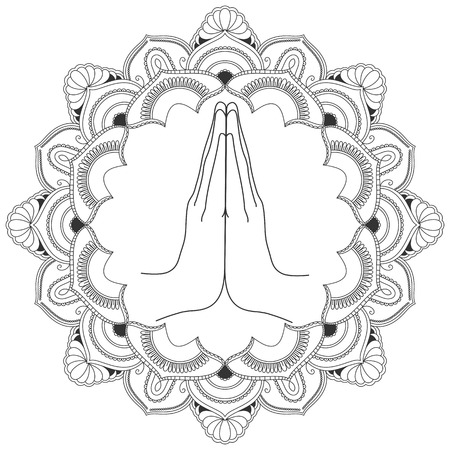 Namaste with decorative indian ornament mandala on white background. Vector illustrationのイラスト素材