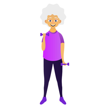 Happy old women dressed in sports clothing Cute grandmother. Active elderly man. Cartoon character. Vector illustrationのイラスト素材