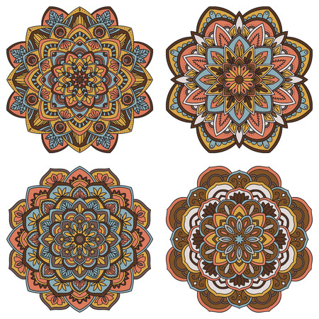 Mandala isolated on white background. Vintage decorative elements. Islam, Arabic, Indian, moroccan, ottoman motifs. Outline hand drawn. Vector illustration.のイラスト素材