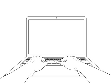 Hands on laptop isolated on white background. Vector illustrationのイラスト素材