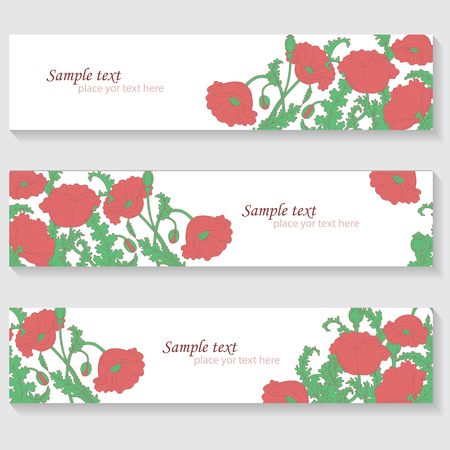 Horizontal banners with colorful poppies. Place for your text. Vector illustration.のイラスト素材