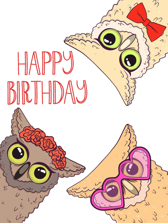 Cute owl for poster, greeting, birthday card and party decorのイラスト素材