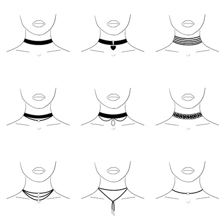 Choker set vector isolated. Necklace with symbol and laceのイラスト素材