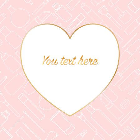 Background with different types of hand-drawn cosmetics. Vector illustrationのイラスト素材