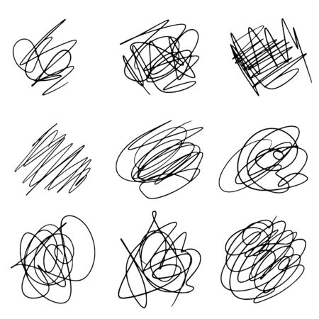Set of hand drawn scribble line shapes. Vector illustrationのイラスト素材