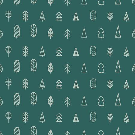 Seamless pattern with hand-drawn trees. Forest pattern. Vector illustrationのイラスト素材