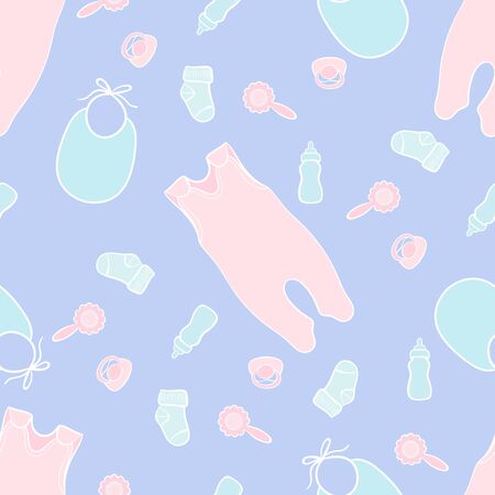 Seamless pattern with baby things. Vector illustrationのイラスト素材