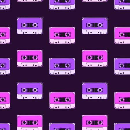 Seamless pattern with audio cassettes isolated on white background. Vector illustrationのイラスト素材