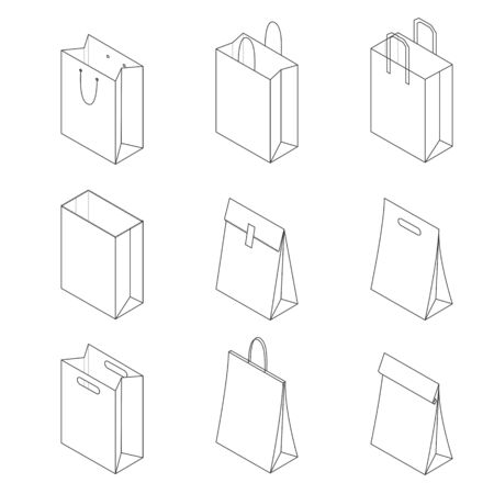 Collection of paper bags isolated on white background. Vector illustrationのイラスト素材
