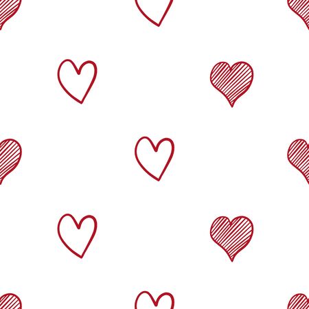 Seamless pattern with hand drawn hearts isolated on white background. Vector illustrationのイラスト素材