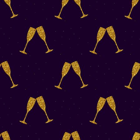 Seamless pattern with golden glasses of champagne. Vector illustrationのイラスト素材