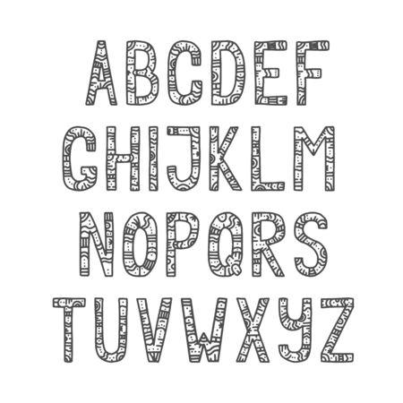 Handwritten patterned alphabet. Vector illustrationのイラスト素材