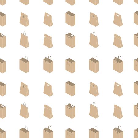 Seamless pattern with isometric craft paper bag isolated on white background. Vector illustrationのイラスト素材
