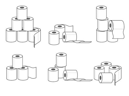 Collection of different groups of toilet paper rolls. Vector illustrationのイラスト素材