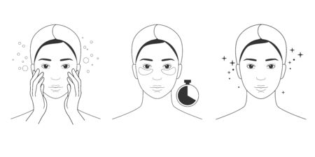 Instructions for the use of cosmetic patches ender eyes. Vector illustration isolated on white backgroundのイラスト素材
