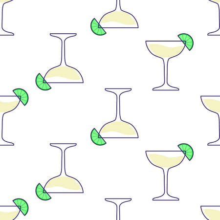 Seamless pattern with Alcoholic cocktail - margarita with lime. Vector illustrationのイラスト素材