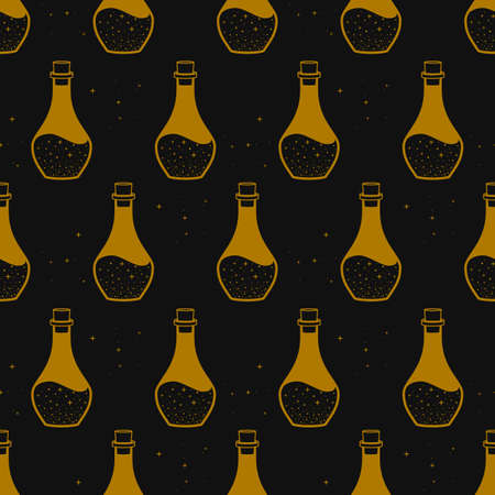 Seamless pattern with magic potion bottles. Vector illustrationのイラスト素材
