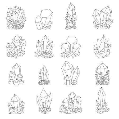 Collection of nand-drawn crystals isolated on white background. Vector illustrationのイラスト素材