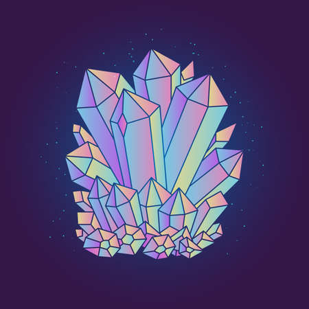 Bright magic crystal isolated on dark background. Vector illustrationのイラスト素材
