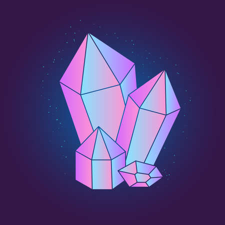 Bright magic crystal isolated on dark background. Vector illustrationのイラスト素材