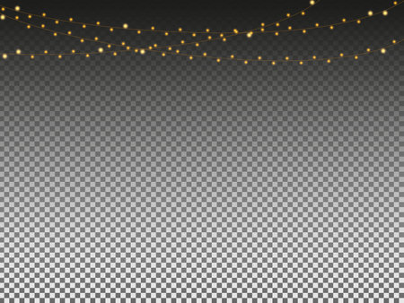 Gold Christmas garlands isolated on transparent background. Vector illustrationのイラスト素材